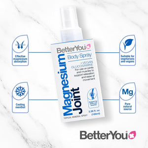 Betteryou Magnesium Joint Body Spray, Magnesium Chloride and Glucosamine, Effective Support for Joints and Muscles, Supports Relaxation, 100Ml Magnesum Oil Supplement