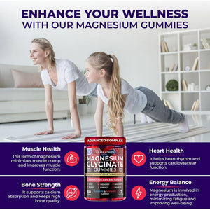 Magnesium Glycinate Gummies for Kids & Adults - High Strength Magnesium Glycinate 400Mg with Malate, Zinc, D3, B6 & Taurine – Blueberry & Raspberry Flavours – Sleep, Focus & Relaxation – 120 Chews