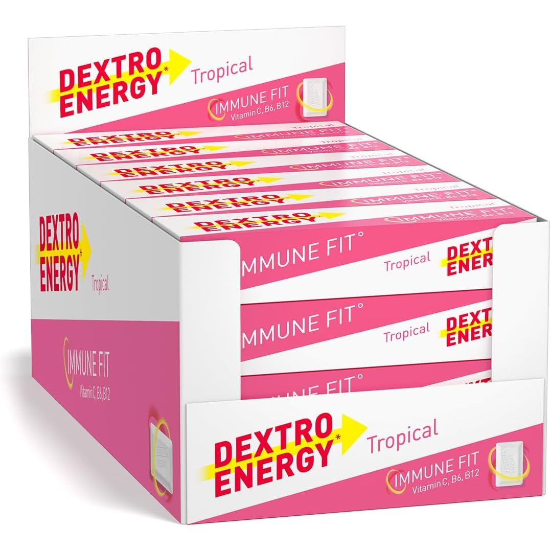 Dextro Energy Tropical Glucose Tablets |Fast Acting Carbohydrates for a Quick Burst of Glucose|With Vitamin C, B6, B12 and Folic Acid | 14 Count (Pack of 24)