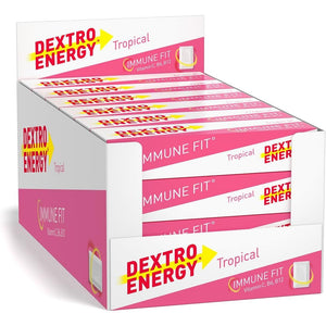 Dextro Energy Tropical Glucose Tablets |Fast Acting Carbohydrates for a Quick Burst of Glucose|With Vitamin C, B6, B12 and Folic Acid | 14 Count (Pack of 24)