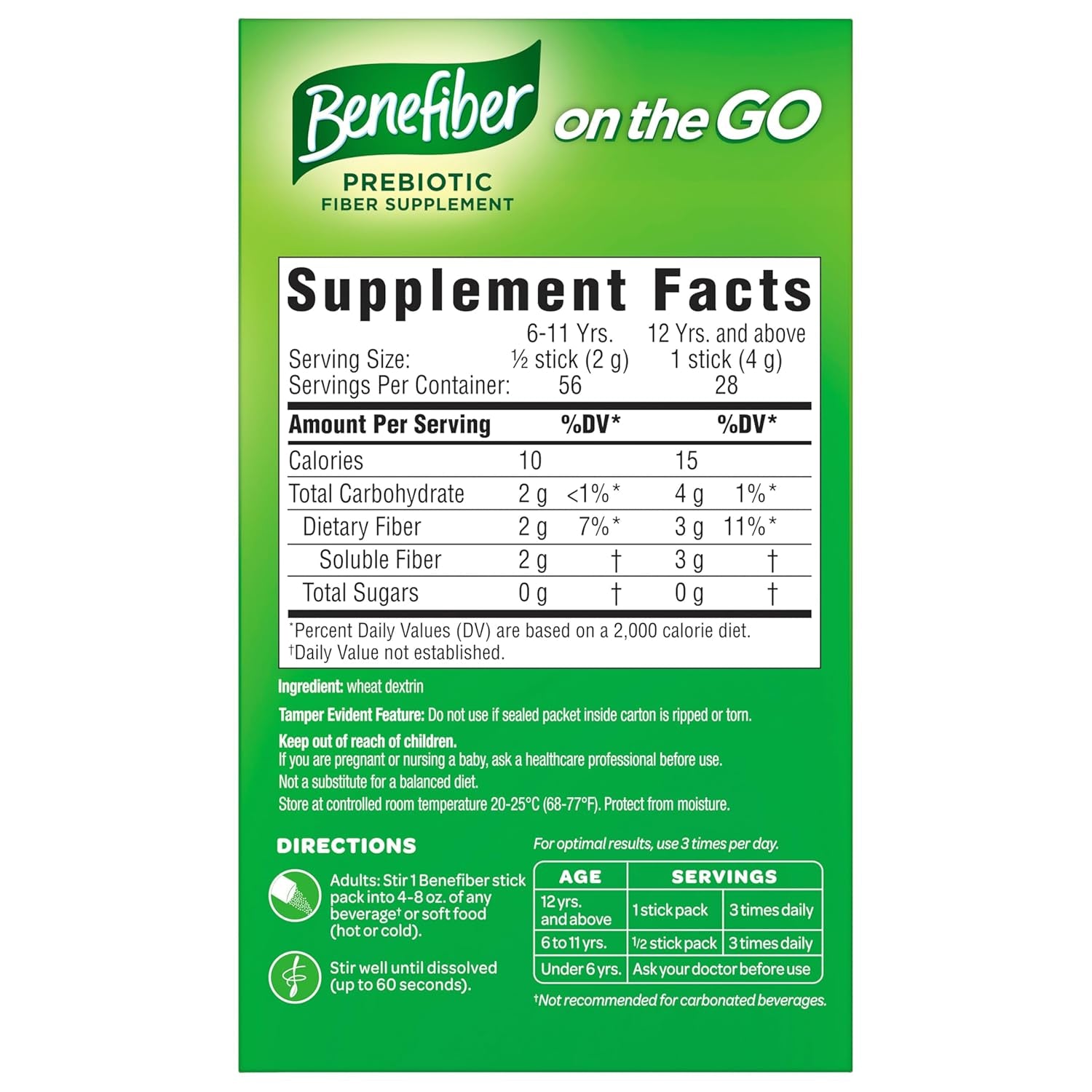 Benefiber 302805 Fiber Supplement Powder Stick Packs for Digestive Health, 28 Sticks, 3.92 Ounces