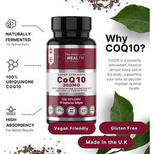Ubiquinone Co Enzyme Q10 Softgel Capsules, Super Strength Vegan Friendly Naturally Fermented High Absorption Coq10 Capsules Made in the UK to GMP Standards - the Intelligent Health (90 Count, 200 Mg)