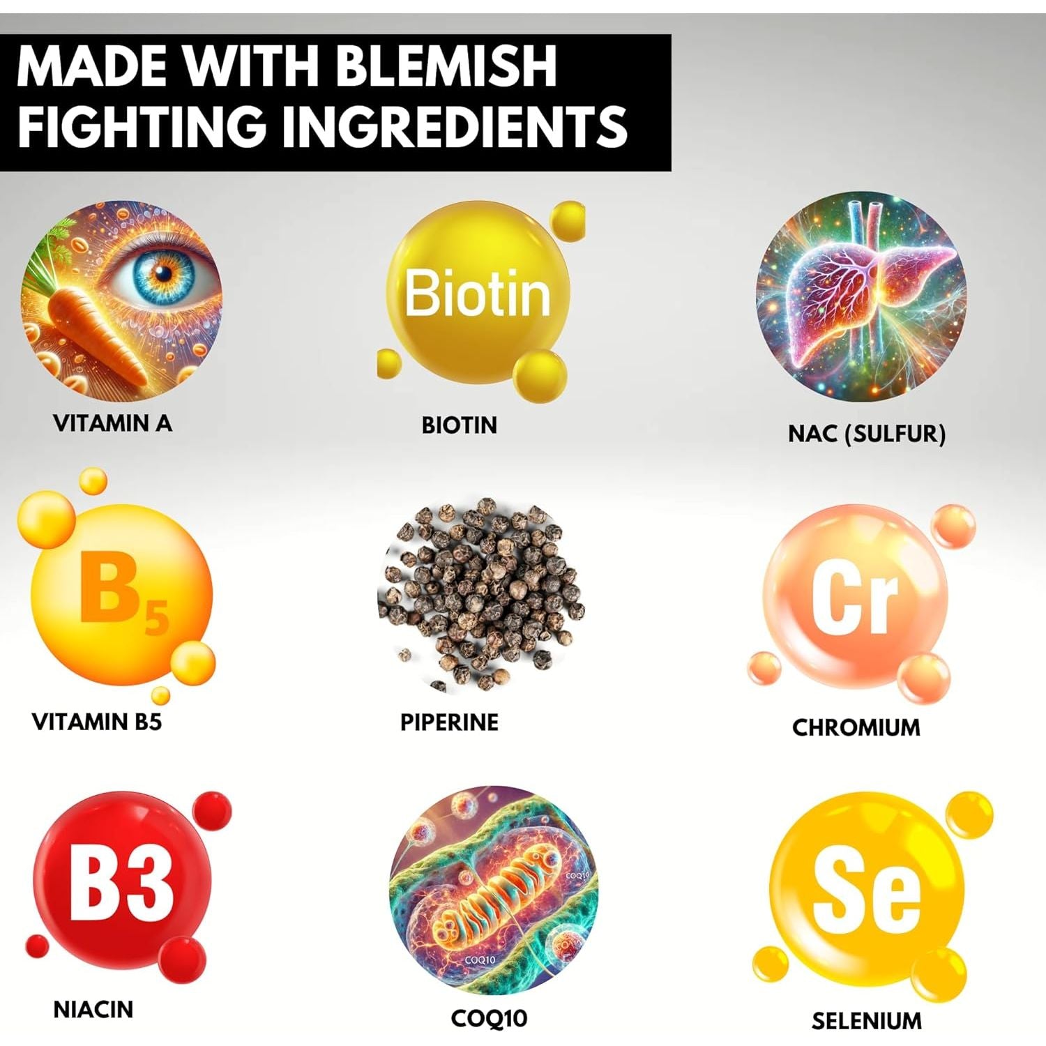 Blemless 30 Day- Clear Skin Supplement Pills Designed to Reduce Oily Breakouts from Spots & Blemishes with Vitamins A, B5, NAC, & Selenium for Women, Men, Teens, & Adults | 60 Natural Capsules