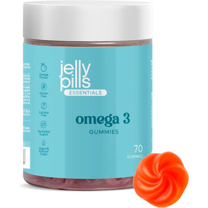 Jelly Pills® Concentrated Omega 3 Gummies (DHA + BCAA) and B Group Vitamins - 70 Orange Flavoured Vegan Gummies - No Added Sugars - for Children & Adults