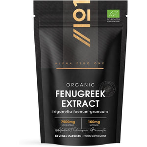 Organic Fenugreek Extract 7500Mg - High Strength 20% Saponins (100Mg) Supplement - 90 Vegan Capsules (3 Months Supply) - Resealable and Recyclable Pouch - by Alpha01