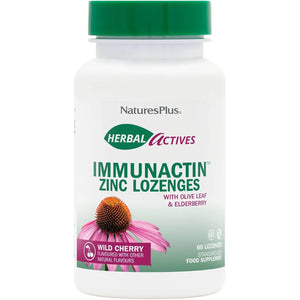 Naturesplus Herbal Actives Immune Zinc Lozenges, Cherry Flavour - Chewable Zinc and Vitamin C Tablets with Olive Leaf, Elderberry and Vitamin D3 - Vegan, Gluten Free - 60 Chewables