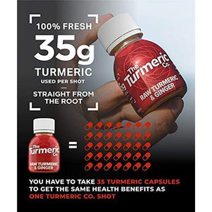 The Turmeric Co Ginger Shots - 28X60Ml Fresh & Raw Pressed Ingredients Turmeric and Ginger Immune System Booster Shots, Natural Energy Drink, No Added Sugars, Created by a Premier League Footballer