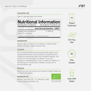 Organic Broccoli Sprout Extract 21,000Mg - 90 Vegan Capsules - High Strength 15:1 Brassica Oleracea Supplement Extract - Resealable and Recyclable Pouch - by Alpha01