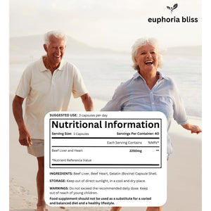 Grass Fed Desiccated Beef Liver & Heart Capsules 2250Mg (120 Pills, 750Mg Each) – Coq10 - Energy - Digestion – Heart - Detoxification Non-Gmo - Freeze Dried - Pasture Raised Undefatted in New Zealand