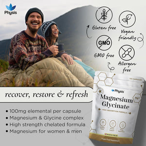 Physis Magnesium Glycinate 400Mg Daily | High Absorption Vegan Capsules for Sleep, Mood & Muscle Support | Non-Laxative, Natural Mineral | Relaxation, Stress & Anxiety Relief | 120 X Chelated Capsules
