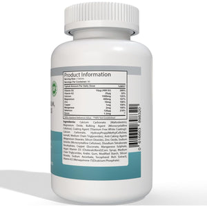 Calcium Magnesium Zinc and Vitamin D plus Vitamin K2 MK-7 Supplement - 180 Vegan Tablets - High Strength Calcium Tablets Complex with Vitamin K2 Copper Manganese Selenium & Boron - UK Made