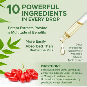 Berberine Supplement 3000Mg High Strength, 100% Absorption with 3X Berberine 1000Mg High Strengh Concentration, Natural Ingredients, Green Apple Flavour, 60Ml