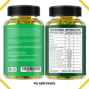 Probiotics Gummies for Adults and Kids - 60 Gummies - Vitamin C, B3, B5, B6 - UK Made Sash Vitality - Gut Health - Immune System Support - Digestive Support - Supports Oral Health (Pineapple Flavour)