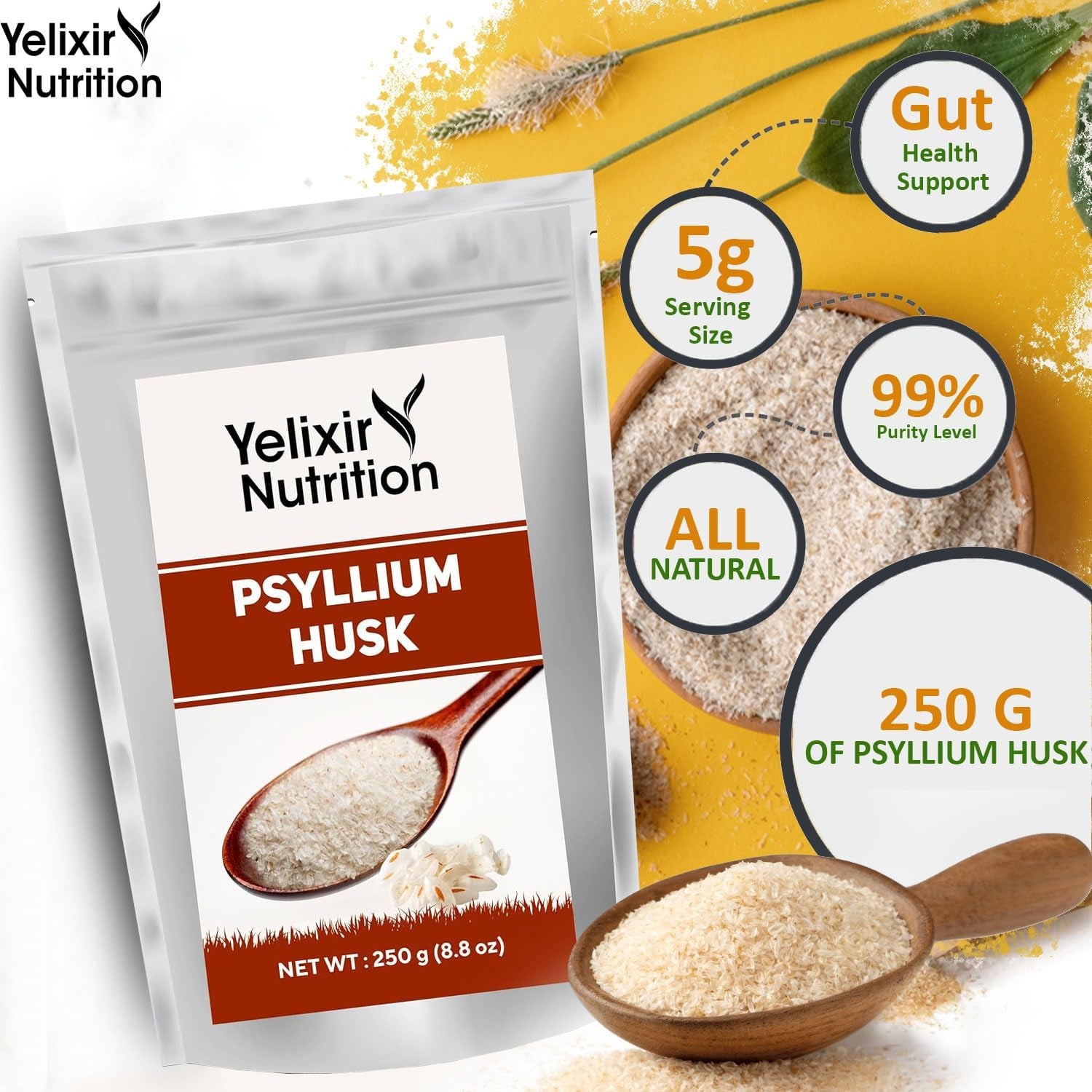 Yelixir Nutrition Psyllium Husk Whole 250 G