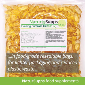 Natur Supps Evening Primrose Oil 1000Mg, Cold Pressed, Omega 6, 90Mg GLA, 733Mg LA, Vitamin E, 120 Evening Primrose Oil Softgel Capsules, UK Made