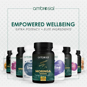 Ambrosial Moringa Capsules 2000Mg | Moringa Leaf Extract | Plant-Based Herbal Supplement | Natural Wellness Support | 120 Vegan Capsules