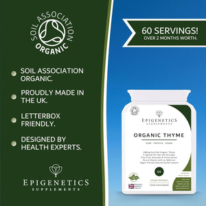 Organic Thyme 400Mg | Natural Thymus Vulgaris Herb Supplement | 60 Capsules | Vegan Friendly & Herbal UK Made | 60 Servings, 2 Month Supply by Epigenetics