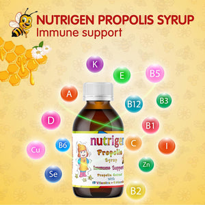 Nutrigen Propolis Syrup for Kids – Advanced Immune Support with Propolis, Vitamins, and Minerals in Blackberry Juice – Helps Prevent & Relieve Recurrent Infections, Shortens Illness Duration, 200 Ml