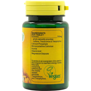 Veganicity Guarana 750Mg : Energy & Focus Supplement : 60 Tablets, in a Planet-Friendly 99% Recycled Pot