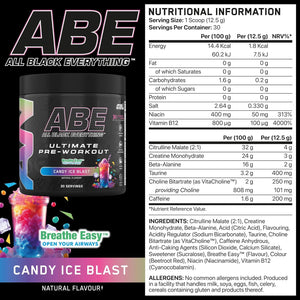Applied Nutrition ABE Pre Workout - All Black Everything Pre Workout Powder, Energy & Physical Performance with Citrulline, Creatine, Beta Alanine (375G - 30 Servings) (Candy Ice Blast)