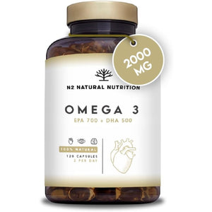 Omega 3 2000Mg 700Mg EPA + 500Mg DHA with Vitamin E, Supports Normal Heart, Brain & Vision Function. Heavy Metal Free. 120 Softgel N2 Natural Nutrition