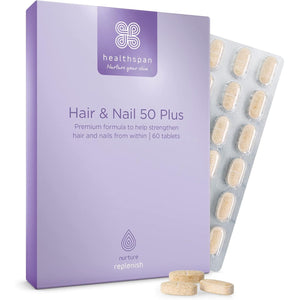 Healthspan Hair & Nails 50 plus | Formulated for Peri- and Post- Menopausal Women | Promotes Strong Hair & Healthy Nails | with Soy Isoflavones, Biotin, Selenium & Zinc | Vegan (60 Tablets)