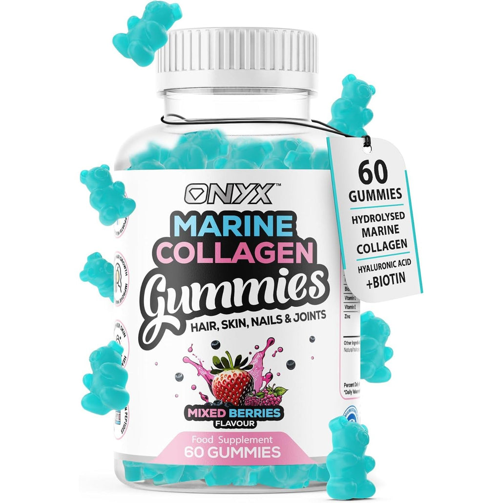 Onyx Marine Collagen 2200Mg with Hyaluronic Acid & Biotin - High Strength Collagen Supplements for Women & Men - 60 Vegan Gummies