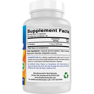 Best Naturals L-Citrulline Capsules - 1500Mg/Serving - Non-Gmo - Gluten Free - 90 Capsules (90 Count (Pack of 1))
