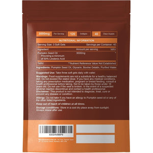 Pumpkin Seed Oil Capsules 1000Mg (3000Mg per 3 Soft Gel Serving) | 120 Capsules | Cold Pressed | Pumpkin Seed Oil for Hair, Prostate and Bladder | UK Made