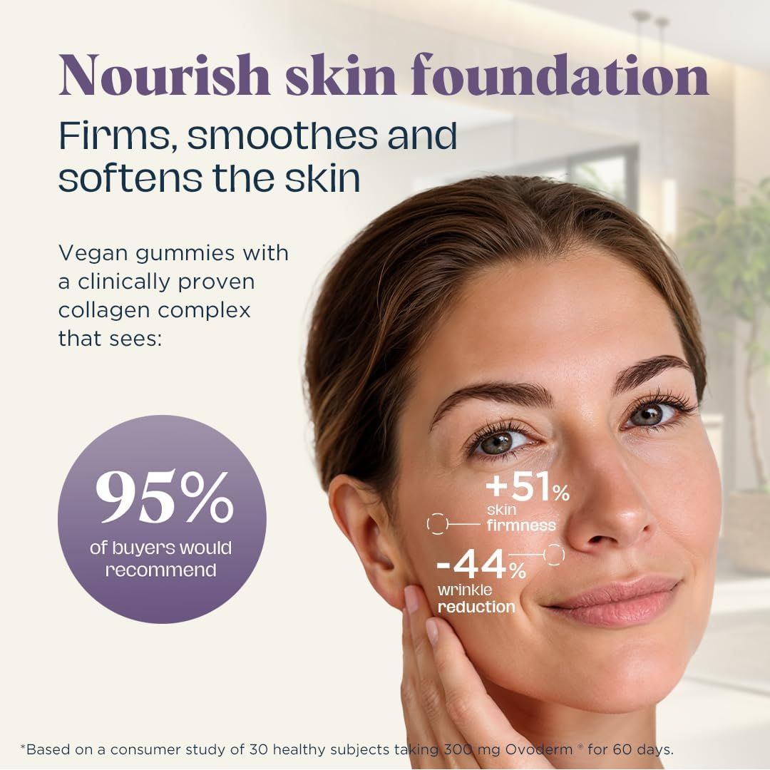 UPSA X Nourished 7-In-1 Skin Lift Collagen Gummies for Women - Vegetarian Collagen, Ovoderm® Complex, Vitamin C, Multivitamins - Collagen Supplements Skin Firmness and Smoothness - 30 Gummies