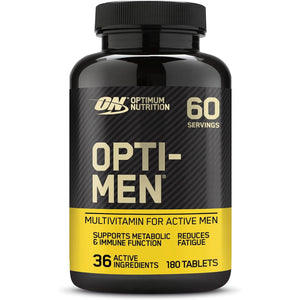 Optimum Nutrition Opti-Men Multi-Vitamin Supplements for Men with Vitamin D, Vitamin C, Vitamin B6 and Amino Acids, Unflavoured, 60 Servings, 180 Capsules