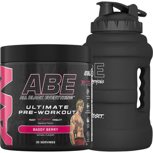 Applied Nutrition Bundle ABE Pre Workout 375G + JUG 2.5 LT Matt Black | All Black Everything Pre Workout Powder, Energy & Physical Performance with Creatine, Beta Alanine (Baddy Berry)