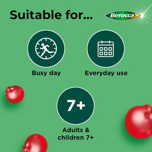 Berocca Multi-Action Multivitamin Gummies - Including Vitamin D, C, A, B-Complex (B1, B2, B3, B6, B7 & B12), E - Supplement for Women, Men and Kids - 60 Gummies - Cherry Flavour