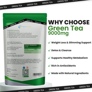 Green Tea Tablets Pure Vegan Weight Loss Pills 9000Mg Keto Diet Slimming Supplements for Men and Women Gluten-Free & Metabolism Booster — Pack of 120