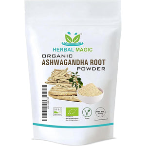 Herbal Magic'S Organic Ashwagandha Root Powder - Rich Flavoured Smoothies, Shakes, Juices, Baking, Soups - Free from Fillers & Preservatives - Of&G UK Organic Certified - 100G