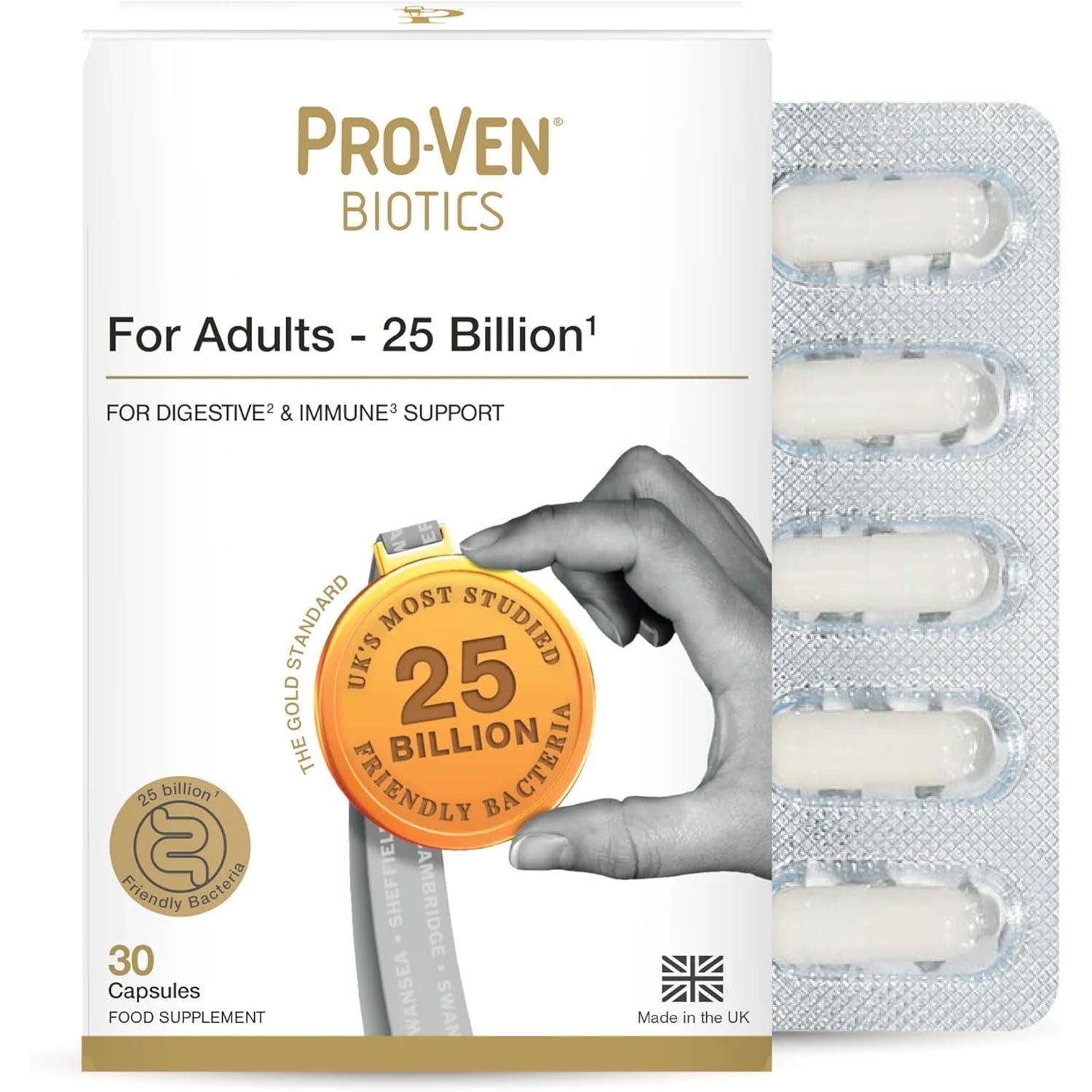 Pro-Ven Probiotics for Adults | Digestive Health & Immune System Support | 25 Billion CFU & Multivitamin Supplement | High-Strength Gut Support | 30 Capsules