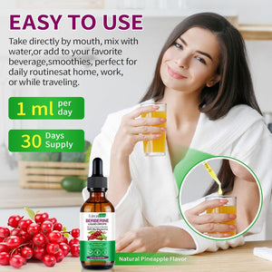 Berberine Liquid Drops, Berberine Supplement with High Strength Support Energy, Gut Health, Immune System & Metabolism Support, Health Supplement & Vitamins for Women & Men, Sugar Free, Non-Gmo - 60Ml