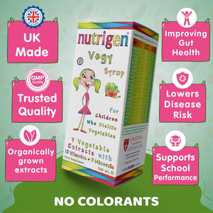 Nutrigen Vegy Syrup 200 Ml - Vitamins, Minerals, and 7 Vegetable Extracts in Pomegranate Juice