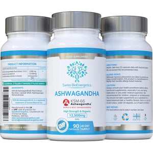 Ashwagandha KSM-66 : 12,500Mg Daily Super High Strength Ashwagandha - 5% Withanolides - Equivalent 1000Mg Extract - No Artificial Fillers or Binders - Organic Withania Somnifera Root - UK Made