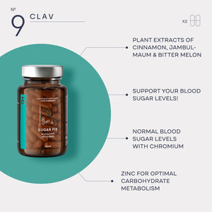 N°9 Sugar FIX - Blood Sugar Control Supplement - Cinnamon Capsules with Bitter Melon, Beta Glucan & Chromium - 60 Capsules - Vegan Glucose Support Supplement - Blood Sugar Diet - Made in Germany