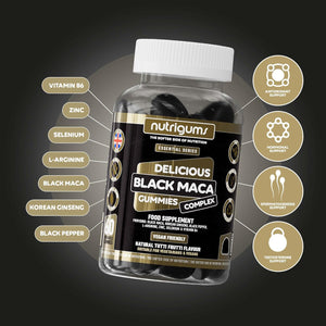 Maca Root 2000Mg Gummy | Tutti Frutti Flavour | 60 Vegan Gummies | Black Maca, Korean Ginseng, L-Arginine, Black Pepper, B6, Zinc & Selenium | High Strength | for Energy & Performance by NUTRIGUMS®