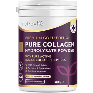 Collagen Powder 500G - Premium Gold Standard Bovine- 50 Servings - Collagen Peptides Supplement with 8 Essential Amino Acids - Made in the UK by Nutravita