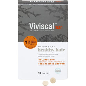Viviscal Hair Supplement for Men, Natural Ingredients with Rich Marine Protein Complex Aminomar C, Zinc & Flax Seed, Contributes to Healthy Hair Growth, Pack of 60 Tablets, 1 Month Supply, 1 Pack
