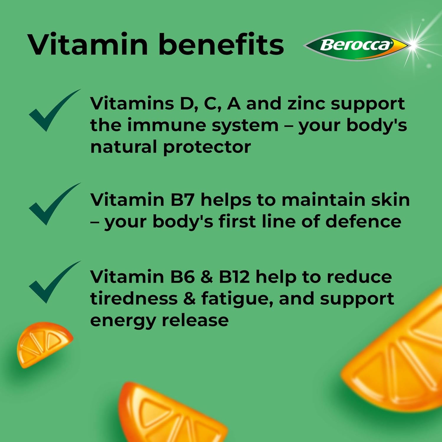 Berocca Immuno Multivitamin Gummies - Immune System Support Including Vitamin D, C, A, B-Complex (B6, B7, B12), E and Zinc - Supplement for Women, Men and Kids - 60 Gummies - Orange Flavour