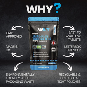 Tribulus Terrestris Extract 8500Mg 180 Vegan Capsules 95% Saponins - Test Booster Pills Increase Testosterone for Muscle Growth, Strength Tribulus Terrestris Tablets Powder Alternative by PROELITE