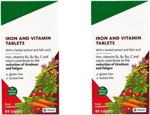 Flora Iron and Vitamin Supplement, Gluten-Free, Lactose-Free - 84 Vegan Tablets (Pack of 2) 168 in Total