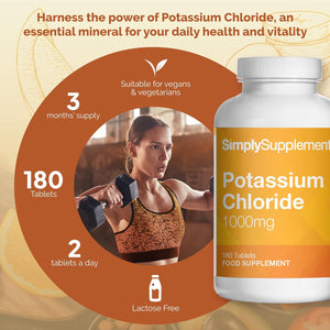 Potassium Chloride 1000Mg | Supports Normal Muscle Function & Blood Pressure | Vegan & Vegetarian Friendly | 180 Tablets = 3 Months’ Supply