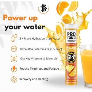 Proyouth Electrolytes Tablets with Vitamins for Kids and Adults - Hydration & Rehydration Tablets with Electrolytes, Vitamins and Minerals - No Caffeine, No Sugar | 20 Tablets Tropical | Pack of 1