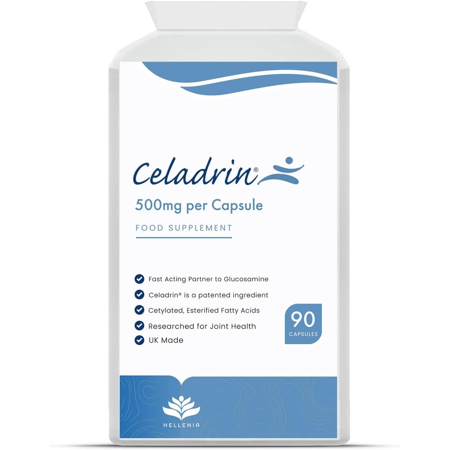 Celadrin® Capsules 500Mg | Potent Joint Care Supplement | Branded Ingredient | Clinically Researched for Improved Joint Function & Mobility | 90 Capsules - Vegan Friendly | Made in the UK by Hellenia