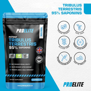 Tribulus Terrestris Extract 8500Mg 180 Vegan Capsules 95% Saponins - Test Booster Pills Increase Testosterone for Muscle Growth, Strength Tribulus Terrestris Tablets Powder Alternative by PROELITE